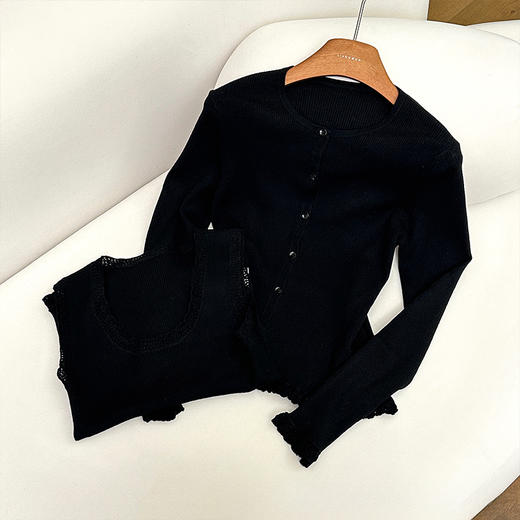 【预售7天】良木礼花边羊毛开衫（两件套）（Q8161） 商品图0