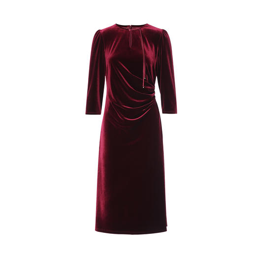 EITIE爱特爱法式复古优雅气质修身显瘦红色丝绒连衣裙秋新款C2507836 商品图5