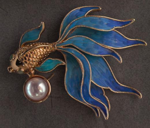 花丝镶嵌(金鱼胸针）     珍珠 商品图0