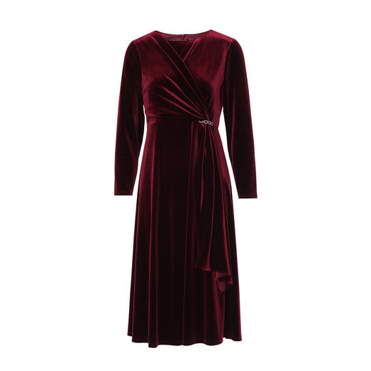 EITIE爱特爱气质圆领收腰显瘦酒红色丝绒长袖连衣裙秋季新款C2507802 商品图5