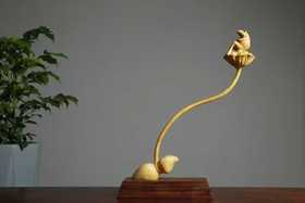 呱呱来财蛙趣°小叶黄杨摆件