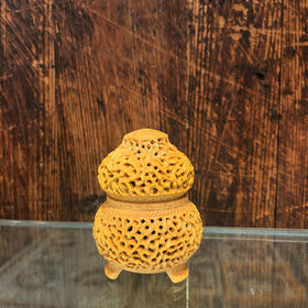 镂空葫芦香炉°黄杨木