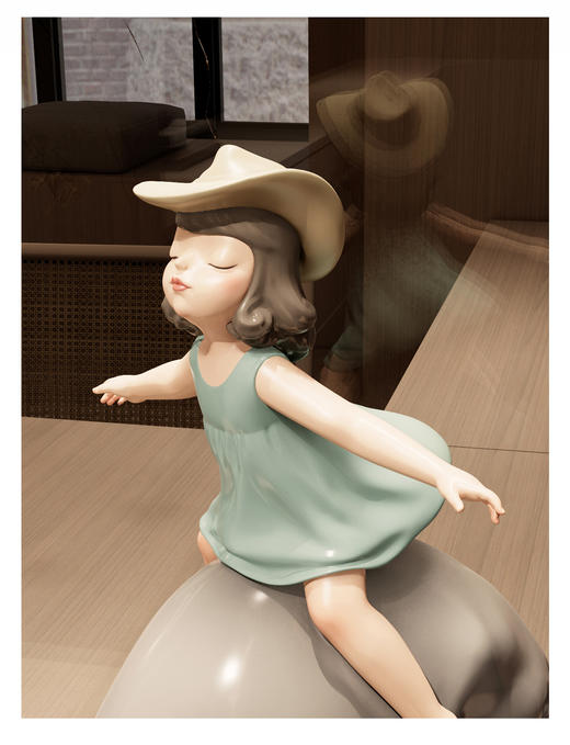 周双《一起飞-绿衣》牛雕塑 商品图2