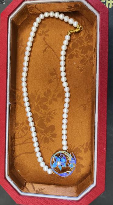 珍珠项链银花丝鎏金点羽纯手工 商品图0