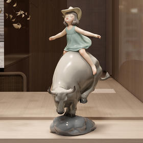 周双《一起飞-绿衣》牛雕塑