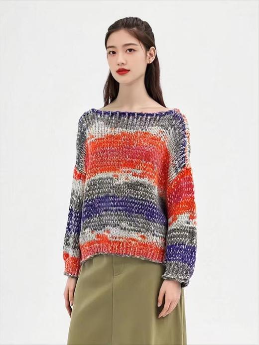 【孤品捡漏】G21粗针一字肩彩条针织毛衫-喜出 商品图0