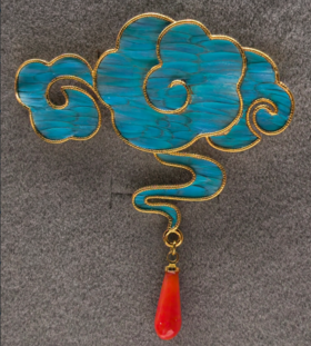 花丝镶嵌  (祥云胸针）珊瑚