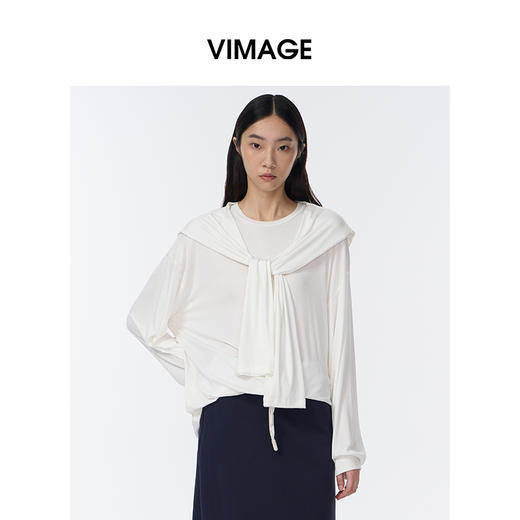 VIMAGE纬漫纪简约百搭设计感气质假两件披肩长袖秋季新款小上衣V2413109 商品图3