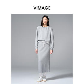 VIMAGE纬漫纪肌理感灰色宽松卫衣棉混纺撞色休闲秋季新款小上衣V2413103