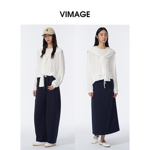 VIMAGE纬漫纪简约百搭设计感气质假两件披肩长袖秋季新款小上衣V2413109 商品图0