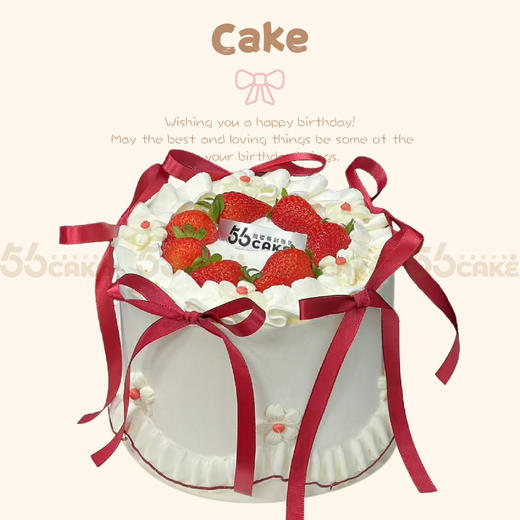 红色蝴蝶结草莓蛋糕 商品图0