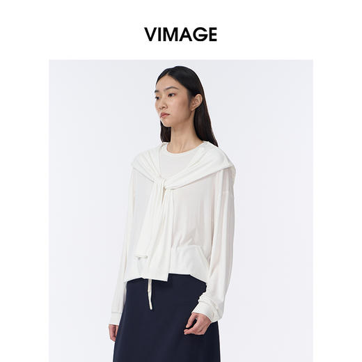VIMAGE纬漫纪简约百搭设计感气质假两件披肩长袖秋季新款小上衣V2413109 商品图2