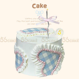 蓝白格蛋糕（送银色弯曲蜡烛）