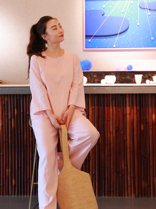 【抖音专属】且喜·新中式上衣（25810036-银红） 商品图0