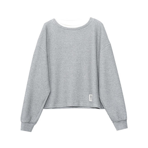 VIMAGE纬漫纪肌理感灰色宽松卫衣棉混纺撞色休闲秋季新款小上衣V2413103 商品图6