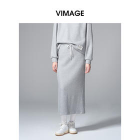 VIMAGE纬漫纪肌理感显瘦休闲针织灰色廓形直筒秋季新款半裙V2406106