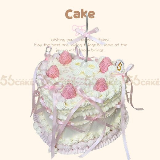 巧克力草莓粉色蝴蝶结蛋糕 商品图0