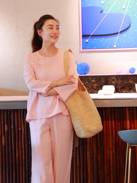 【抖音专属】且喜·新中式上衣（25810036-银红） 商品图2