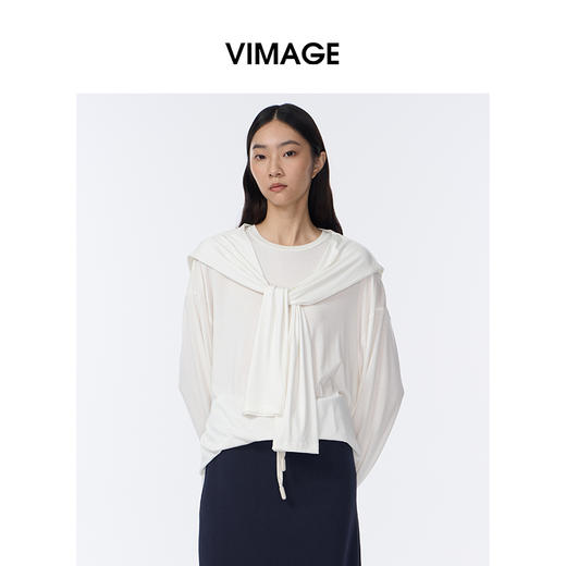 VIMAGE纬漫纪简约百搭设计感气质假两件披肩长袖秋季新款小上衣V2413109 商品图5