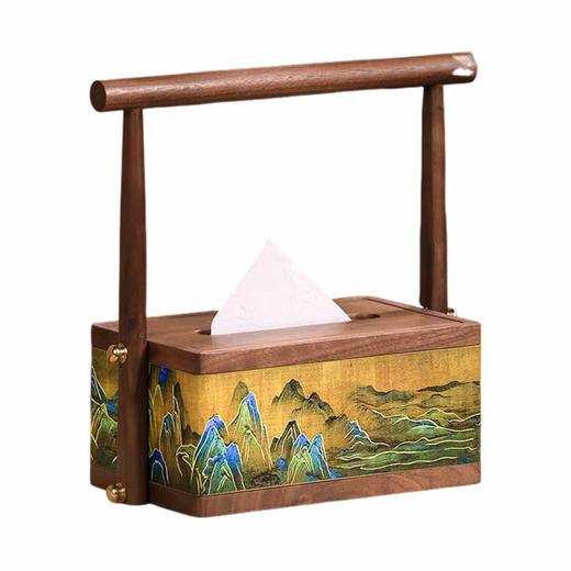 E-GSR-SN016-LV 千里江山胡桃木提篮纸巾抽抽纸盒 商品图0