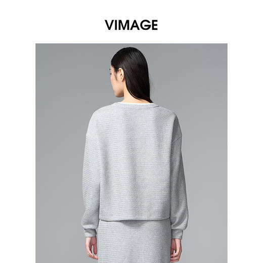 VIMAGE纬漫纪肌理感灰色宽松卫衣棉混纺撞色休闲秋季新款小上衣V2413103 商品图4