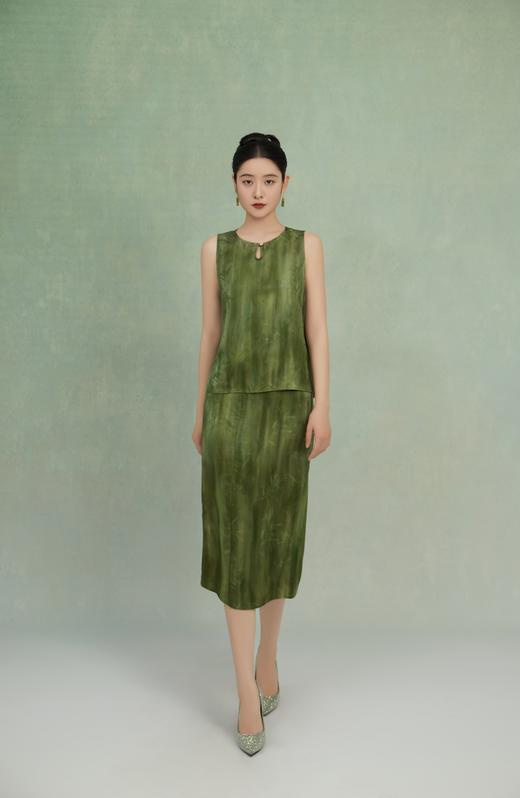 荷言GL 竹深竹调  竹叶烧花人丝新中式套装 亲肤舒适 正反两穿上衣+百搭半裙 商品图1