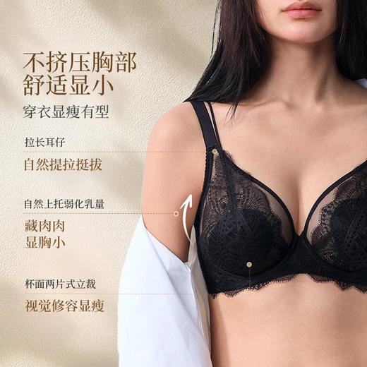 奶糖派瑰丽大胸显小内衣女夏季超薄法式蕾丝性感防凸点文胸胸罩 商品图2