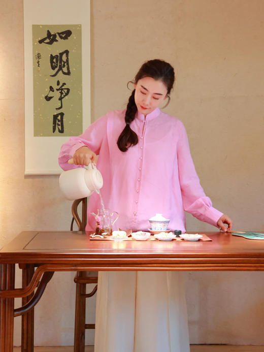 【抖音专属】凝香·新中式衬衣（25710052莲红-结缘款） 商品图1