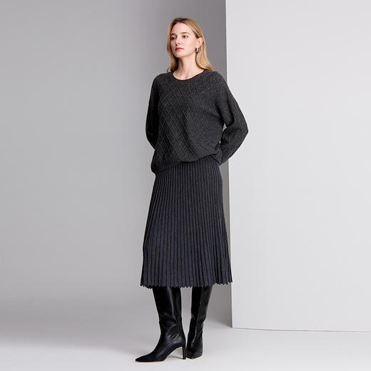 EITIE爱特爱圆领菱格提花设计慵懒感针织衫8401101 商品图1