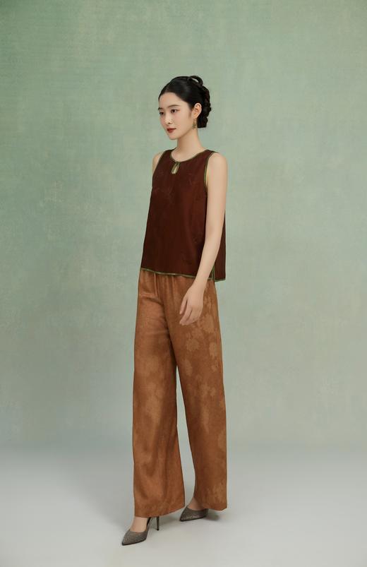 荷言GL 因絮 织金晕染山水花卉纹新中式阔腿裤松紧腰轻薄透气 商品图0