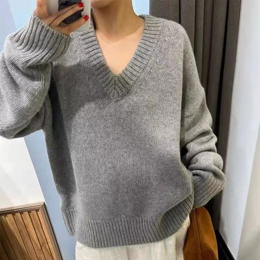 【孤品捡漏】G149灰色大V领针织毛衣-喜出 商品图0
