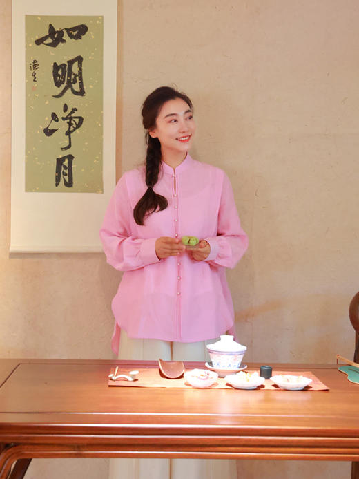 【抖音专属】凝香·新中式衬衣（25710052莲红-结缘款） 商品图4