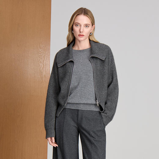 EITIE爱特爱大翻领长袖金属双头拉链慵懒感针织衫8401113 商品图2