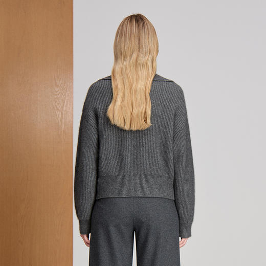 EITIE爱特爱大翻领长袖金属双头拉链慵懒感针织衫8401113 商品图4