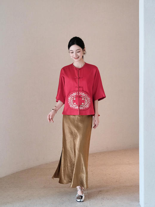 东方境X郭培| 玫瑰刺绣新中式棉袄-红色 商品图6