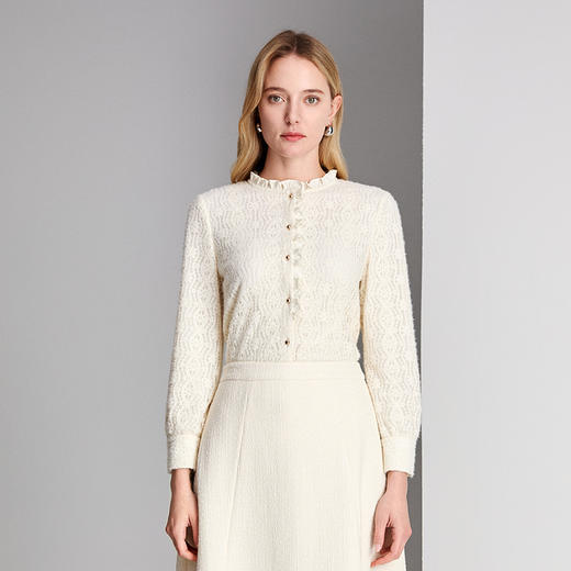 EITIE爱特爱法式荷叶领蕾丝优雅衬衣8409102 商品图5