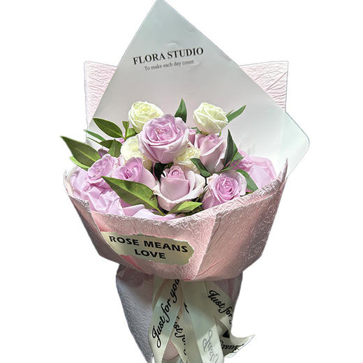 新鲜鲜花 温柔粉紫花束11朵粉紫玫瑰+配花配草 鲜花花束（可备注送货时间） 商品图0