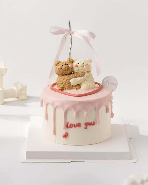 粉色抱抱熊 七夕节蛋糕（百分百进口动物奶油） 商品图0
