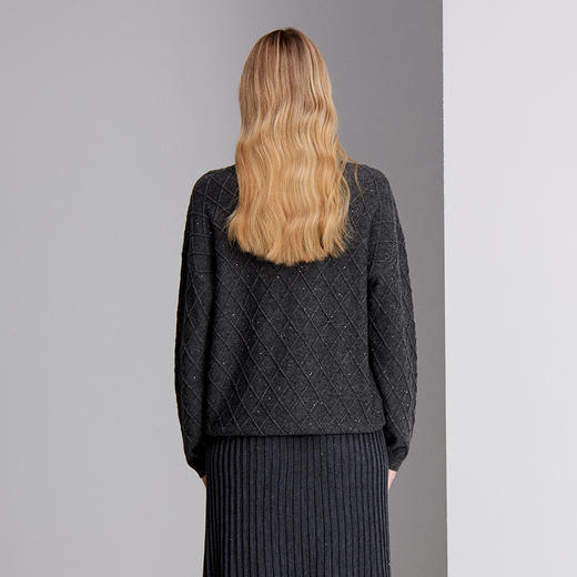 EITIE爱特爱圆领菱格提花设计慵懒感针织衫8401101 商品图4