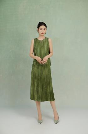 荷言GL 竹深竹调  竹叶烧花人丝新中式套装 亲肤舒适 正反两穿上衣+百搭半裙