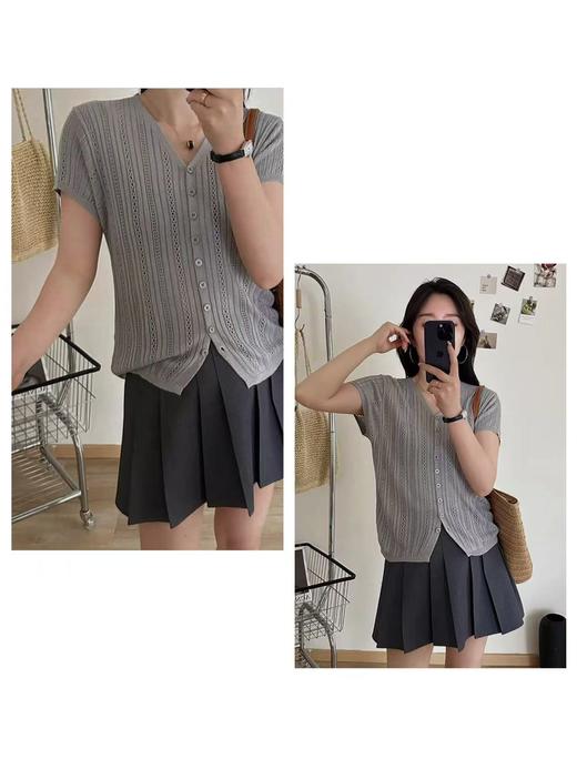 仅限11.11，不参与退 【孤品捡漏】G119条纹灰色冰丝镂空针织衫-喜出 商品图2