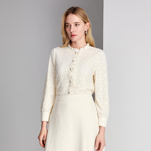 EITIE爱特爱法式荷叶领蕾丝优雅衬衣8409102 商品图2