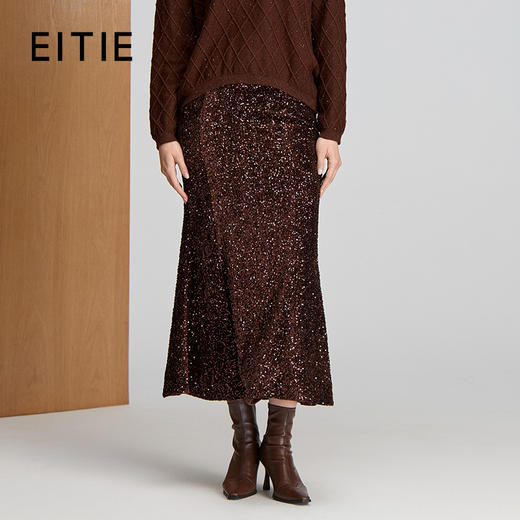 EITIE爱特爱经典丝绒珠片绣花鱼尾半身裙8406101 商品图0