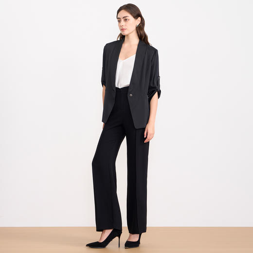 EITIE爱特爱夏季新款显瘦气质通勤舒适百搭黑色长裤7805509 商品图3