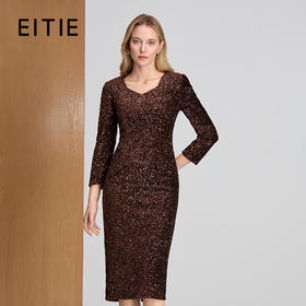 EITIE爱特爱钻石领收腰包臀直筒优雅礼服裙8477102