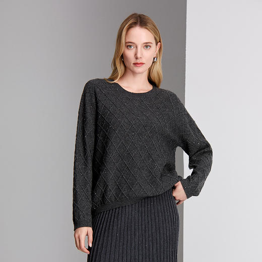 EITIE爱特爱圆领菱格提花设计慵懒感针织衫8401101 商品图5