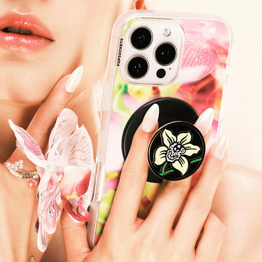 【生长力】幽谷兰花 POPGRIP泡泡骚手机粘贴式气囊支架 Enamel金属珐琅系列 白色 植物花卉 商品图1