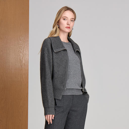 EITIE爱特爱大翻领长袖金属双头拉链慵懒感针织衫8401113 商品图3