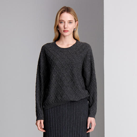 EITIE爱特爱圆领菱格提花设计慵懒感针织衫8401101 商品图2