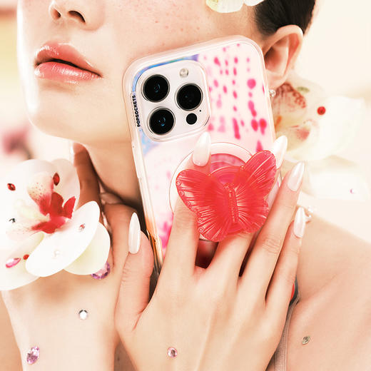 1【生长力】水晶蝴蝶 POPGRIP泡泡骚手机粘贴式气囊支架 Popout异形系列 粉色 动物 商品图1